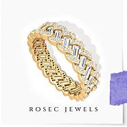 Wide Braided Diamond Wedding Band, Unique Baguette Round Diamond Ring, 14kt Yellow Gold Pave Eternity Band