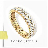 Baguette Diamond Wide Wedding Ring, 14kt Gold Full Eternity Ring, Anniversary Band Gift for Her