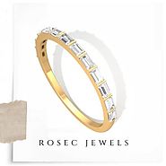 Half Eternity Stackable Ring, Baguette Diamond Wedding Ring in Yellow Gold, Anniversary Gift for Women