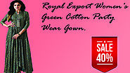 Xclusiveoffer Designer Royal Export Women's Green Cotton Party Wear Gown.