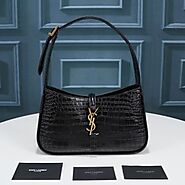 Saint Laurent Le 5 A 7 Hobo Bag In Crocodile-Embossed Shiny Leather Black/Gold