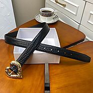 Saint Laurent Heart Belt In Crocodile Embossed Leather Black/Gold