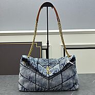 Saint Laurent Medium Loulou Puffer Bag In Denim Blue/Gold
