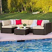 Best Choice Products 7PC Furniture Sectional PE Wicker Rattan Sofa Set Deck Couch Brown