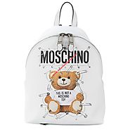 Moschino Safety Pin Teddy Women Medium Leather Backpack White