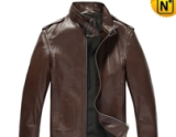 Slim Fit Brown Leather Jacket CW809508 - cwmalls.com