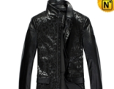 Mens Slim Black Leather Jacket CW833967 - cwmalls.com