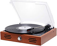 Musitrend Mini Stereo Turntable 3 Speed Record Player with Built-in Speakers, Vinyl to MP3 Recording, RCA line Out, N...