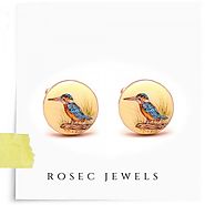 Hand Painted Kingfisher Cufflinks, Wedding Jewelry Gift for Him, Unique Accessory for Mens