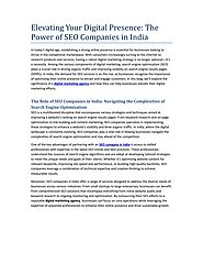 Elevating Your Digital Presence: The Power of SEO Companies in India