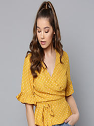 Buy Harpa Women Mustard Yellow Printed Wrap Top - Tops for Women 8986017 | Myntra