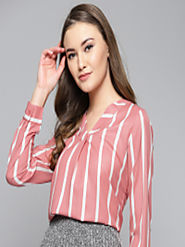 Buy Harpa Women Pink & White Striped Top - Tops for Women 8986051 | Myntra