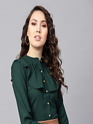 Buy SASSAFRAS Women Green Ruffled Shirt Style Top - Tops for Women 1052250 | Myntra