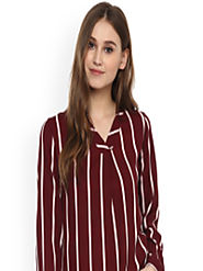 Buy Harpa Women Maroon & White Striped Top - Tops for Women 2102605 | Myntra
