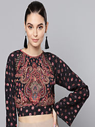 Buy Label Ritu Kumar Women Black & Pink Printed Crop Blouson Top - Tops for Women 10672686 | Myntra