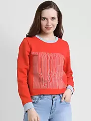 Buy Leo Sansini Women Orange & Grey Printed Sweatshirt - Sweatshirts for Women 7240576 | Myntra
