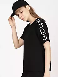 Buy Ether Women Black Printed Round Neck T Shirt - Tshirts for Women 2315676 | Myntra