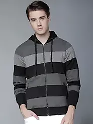 Buy HIGHLANDER Men Grey & Black Striped Hooded Sweatshirt - Sweatshirts for Men 7787015 | Myntra