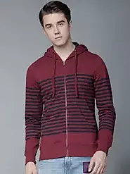 Buy HIGHLANDER Men Maroon & Navy Blue Striped Hooded Sweatshirt - Sweatshirts for Men 7787014 | Myntra