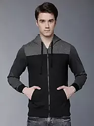Buy HIGHLANDER Men Black & Grey Colourblocked Hooded Sweatshirt - Sweatshirts for Men 8158621 | Myntra
