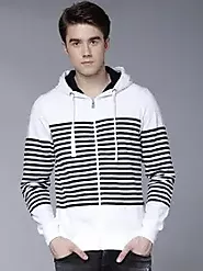 Buy HIGHLANDER Men White & Black Striped Hooded Sweatshirt - Sweatshirts for Men 7628916 | Myntra