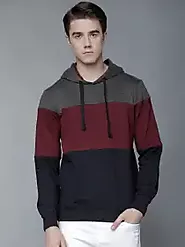 Buy HIGHLANDER Men Black & Maroon Colourblocked Hooded Sweatshirt - Sweatshirts for Men 7787018 | Myntra