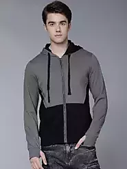 Buy HIGHLANDER Men Black & Grey Colourblocked Hooded Sweatshirt - Sweatshirts for Men 7628909 | Myntra