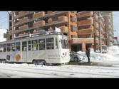 Trams in Snowy Sapporo, Japan