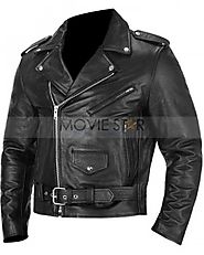 Black Belted Adjustment Motorcycle Real Leather Jacket | Biker Jacket