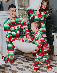 Parent-Child Suit Striped Christmas Tree Printed Pajamas
