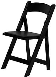 Black Wood Folding Chair with Padded Vinyl Seat (Set of 10 Chairs)
