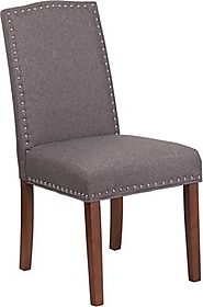 Gray Fabric Parsons Chair with Silver Nail Heads