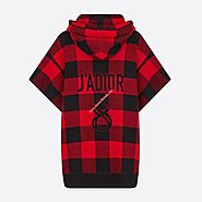 J'Adior 8 Hooded Sweater In Check Motif Cashmere Red