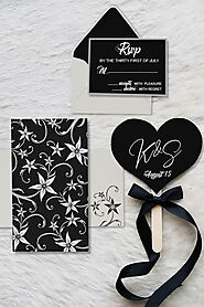 Black Matte Floral Themed - Screen Printed Wedding Invitation