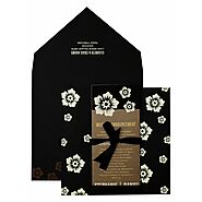 BLACK MATTE FLORAL THEMED - SCREEN PRINTED WEDDING INVITATION : W-825 - 123WeddingCards