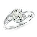 Prong-Set Oval White Moissanite Split Shank Ring in 14K White Gold