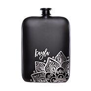 Personalized Matte Black Hip Flask - Mandala | Swanky Badger