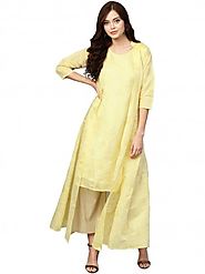 Buy Yellow Metallic Printed Koti Style Kurta For Women | Talash.com