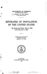 Estimates of population of the United States, by states and cities, 1910 to 1923, and area July 1, 1922 / prepared un...