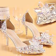 Wedding Shoes Bride Women Summer Sandals Crystal Big Size High Heels Princess Shoes Silver Red Colorful