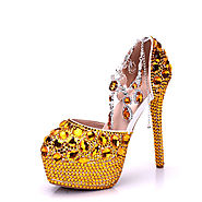 Women High Heels Prom Wedding Shoes Gold Glitter Rhinestone Bridal Shoes Thin Heel Sandals