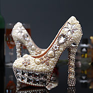 Women Wedding Pearl Shoes Luxury Crystal Pumps Sexy Bridal Super High Heels