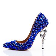 Wedding Pumps Women High Heels Crystal Royal Blue Shoes Metal Heels Rhinestone Luxury Bridal Stiletto