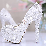 Bride pearl water drill flower white wedding shoes super heel waterproof platform wedding shoes