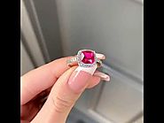 Pink Ruby Cushion Cut Halo Engagement Ring