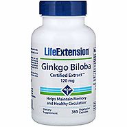 Life Extension Ginkgo Biloba Certified Extract-120 mg, 365 vegetarian capsules - Machoah®