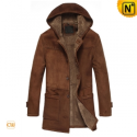 Mens Fur Lined Hooded Leather Trench Coat CW833177 - CWMALLS.COM