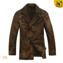 Brown Mens Leather Trench Coat CW819018 - CWMALLS.COM