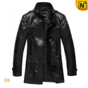Mens Slim Black Leather Trench Coat CW809031 - CWMALLS.COM