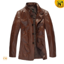 Classic Brown Leather Trench Coat CW880073 - CWMALLS.COM